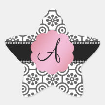 Fleurs noires et blanches de monogramme autocollants
