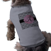 Fleurs noires et blanches de monogramme t-shirt pour chien