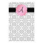 Fleurs noires et blanches de monogramme papier à lettre personnalisé