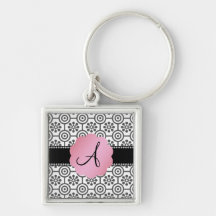 Fleurs noires et blanches de monogramme porte-clés