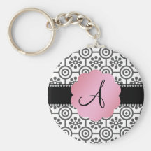 Fleurs noires et blanches de monogramme porte-clefs