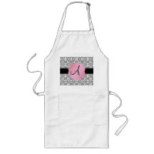Fleurs noires et blanches de monogramme tabliers