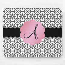 Fleurs noires et blanches de monogramme tapis de souris