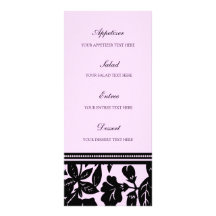 Fleurs noires et roses de menu de mariage double carte en  couleur
