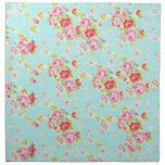 Fleurs roses minables bleues de roses floraux chic serviette en tissu