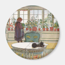Fleurs sur le rebord de fenêtre par Carl Larsson Magnets