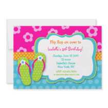 Flip Flop Luau Pool Party Birthday Invitaitons Announcement