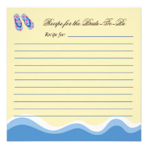 Flip Flops Beach Bridal Recipe Card Custom Invites