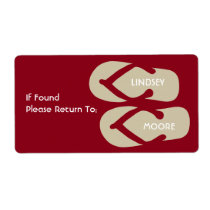 Flip flops sandals maroon personal identification labels