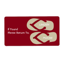 Flip flops sandals maroon personal identification custom shipping label
