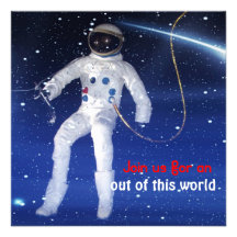 Floating Astronaut Outerspace Birthday Party Custom Invitation
