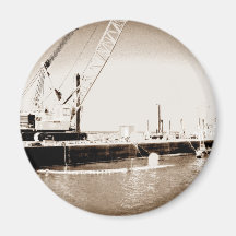Floating Barge with crane sepia toned Fridge Magnet