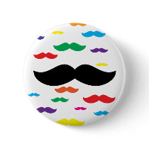 flock of moustache RAINBOW Pinback Buttons