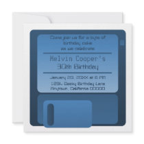 Floppy Disc Geek Birthday Party Invite, Dark Blue
