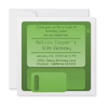Floppy Disc Geek Birthday Party Invite, Green