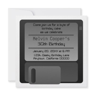 Floppy Disc Geek Birthday Party Invite, Grey by Dynamic_Weddings