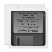 Floppy Disc Geek Birthday Party Invite, Grey