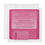 Floppy Disc Geek Birthday Party Invite, Magenta