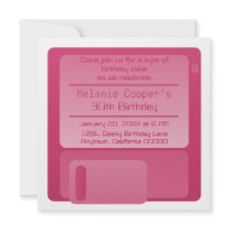 Floppy Disc Geek Birthday Party Invite, Magenta