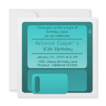 Floppy Disc Geek Birthday Party Invite, Teal
