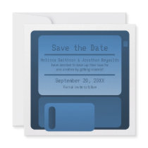 Floppy Disc Save the Date Announcement, Dark Blue
