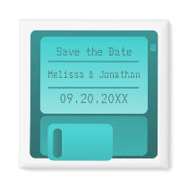 Floppy Disc Save the Date Magnet, Turquoise