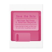 Floppy Disc Save the Date Postcard, Magenta