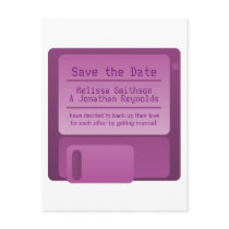 Floppy Disc Save the Date Postcard, Purple