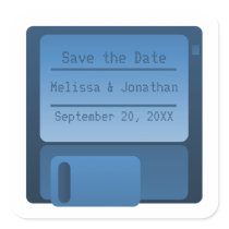 Floppy Disc Save the Date Stickers, Dark Blue