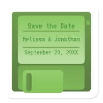 Floppy Disc Save the Date Stickers, Green