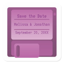 Floppy Disc Save the Date Stickers, Purple