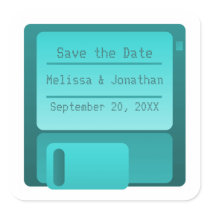 Floppy Disc Save the Date Stickers, Turquoise