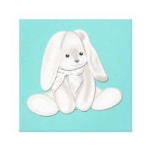Floppy Teal Blue Plush Bunny Baby Canvas Art Gallery Wrap Canvas
