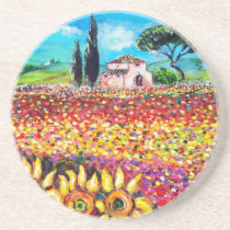 FLORA IN TUSCANY/ Fields ,Poppies and Sunflowers Beverage Coasters