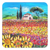 FLORA IN TUSCANY/ Fields ,Poppies and Sunflowers Square Stickers