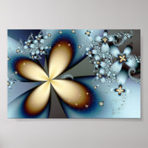 Floral abstrait mignon d'or bleu affiche