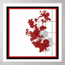 Floral asiatique rouge poster