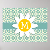 Floral bleu-vert et crème ; Marguerite Posters