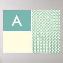 Floral bleu-vert et crème ; Mignon Poster