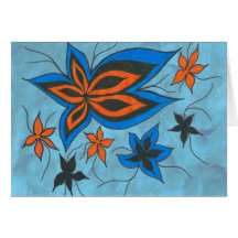 Floral blues n orange greeting card