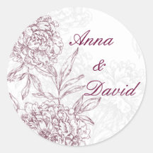 Floral Bride Groom Wedding Seal Sticker Wine Red