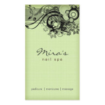 Floral Business Card Linen Black Green