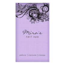 Floral Business Card Linen Black Purple