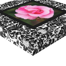 Floral Canvas Print Pink Rose Retro BW