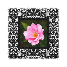 Floral Canvas Print Pink Rose Retro BW Single