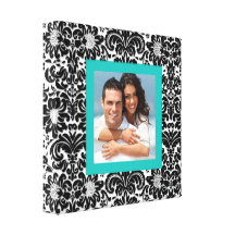 Floral Canvas Print Retro Black White Photo Blue