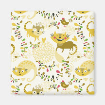 Floral cats fridge magnet