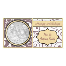 Floral Christmas Happy Holidays Elegant Red Yellow Photo Card