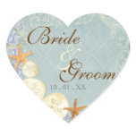 Floral Cottage by the Sea Shell Beachy Wedding Heart Stickers