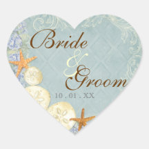 Floral Cottage by the Sea Shell Beachy Wedding Heart Stickers